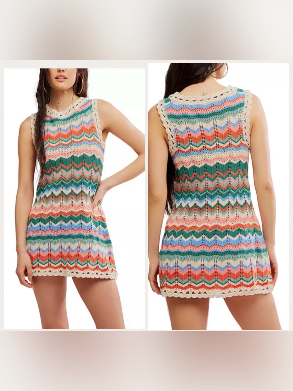 Free People Sandy Mae multicolor Crochet cute, coquette,mini summer dress